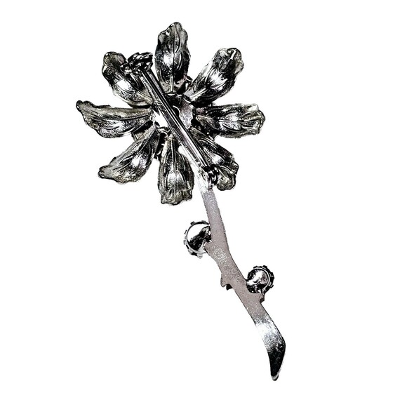 Flower Brooch Prong Set Black Crystal Silver Tone Dahlia Sunflower Daisy VTG EUC - Picture 4 of 11